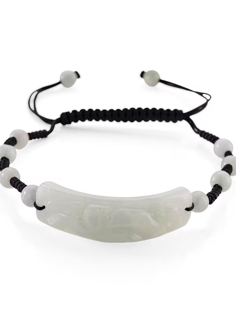Natural Jade 50.00 ctw Carved Black Cord Adjustable Shamballa Bracelet - NEW